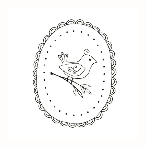 Bird Embroidery Pattern Woodland Animal Digital Downloadable PDF Hand Embroidery 0004