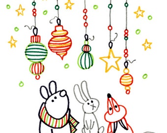 Christmas Bear Fox Bunny Holiday Ornaments Woodland Animals Hand Embroidery Pattern Digital Downloadable PDF 0091