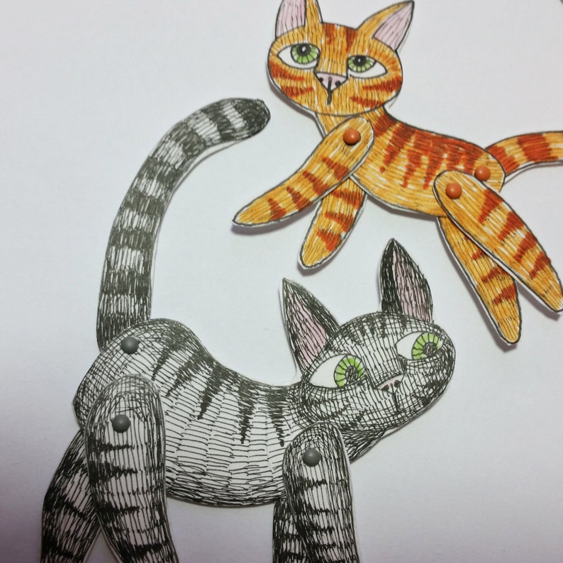 Cat Animal Paper Dolls Puppets Patterns Articulated Mechanical Etsy