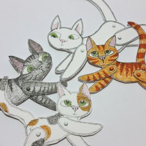 Katze Tier Papierpuppen Puppen Muster Gelenk Mechanische Tiere Druckbare Tier Digital Herunterladbare Katzen 0098