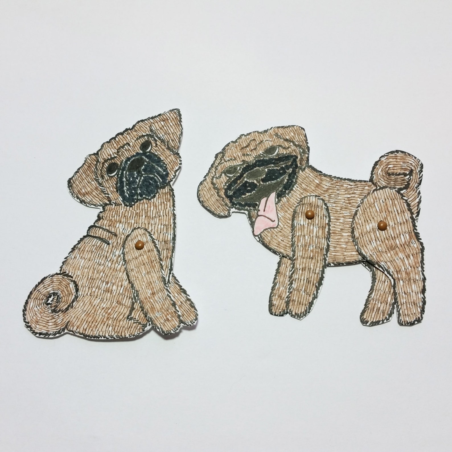Pug Dog Animal Paper Dolls Puppets Patterns Articulated Mechanical