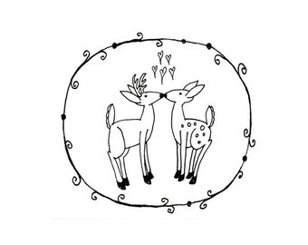 Deer Hand Embroidery Pattern Valentine's Printable Woodland Animal Digital Downloadable Download 0061