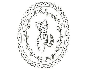 Cat Embroidery Pattern Kitty Digital Downloadable 0006