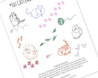 Fat Round Cats Tiny Embroidery Patterns Set Kitty Cat Digital Downloadable PDF Hand Embroidery 0018