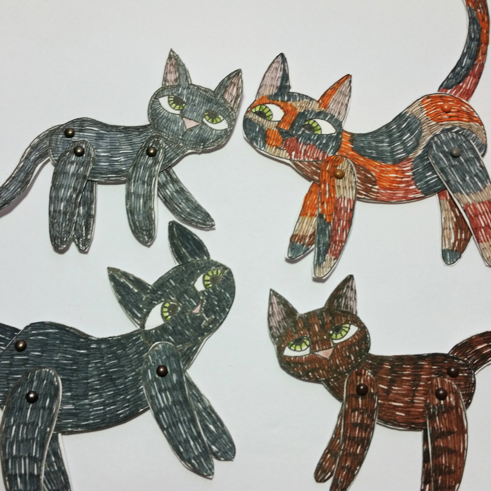 Cat Animal Paper Dolls Puppets Patterns Articulated Mechanical Animals