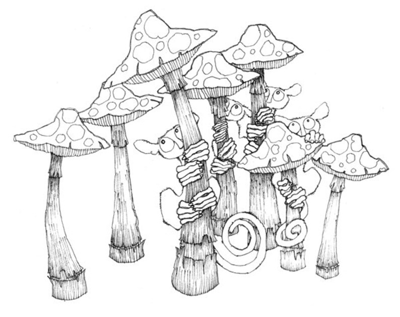 Mushroom People Embroidery Pattern Printable Creatures Monsters Critters Digital Downloadable Painting Pattern 0040 image 2