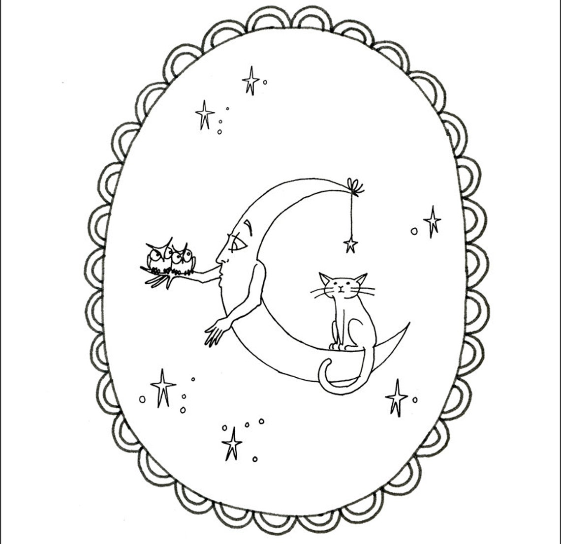 Halloween Embroidery Pattern Printables Moon Man With Cat and - Etsy