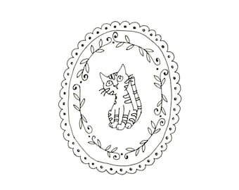 Cat Embroidery Pattern Kitty Digital Downloadable PDF Hand Embroidery 0089