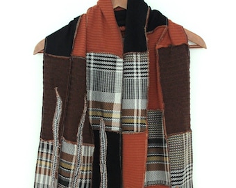 Earth colors men's scarf, Extra long, Orange brown boho shawl, Men winter scarf, Unique Patchwork, Men Christmas gift, handmade special gift