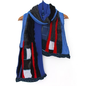 Extra long men scarf, Blue gray boho shawl, Men winter scarf, Layered soft Patchwork shawl, Christmas gift for men, handmade special gift