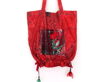 Red tote bag, Mother gift, Waterproof Shoulder Bag with Pocket, Lightweight Shopping Bag, Reusable Eco-Friendly Tote Bag