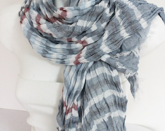 Grey Blue Men Scarf Striped Men Scarf Linen Men Scarf Etsy