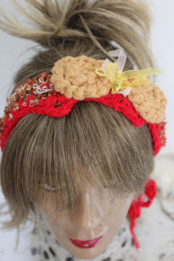 Handmade Crochet Flower Headband: Bohemian Knit Hair Band - Etsy display picture 1