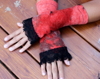 Red wool gloves,  Red Fingerless Gloves, Red arm warmers, Red Gloves, Red Gloves hippie, Red boho Gloves, Women's Fashion, Feminine Gloves