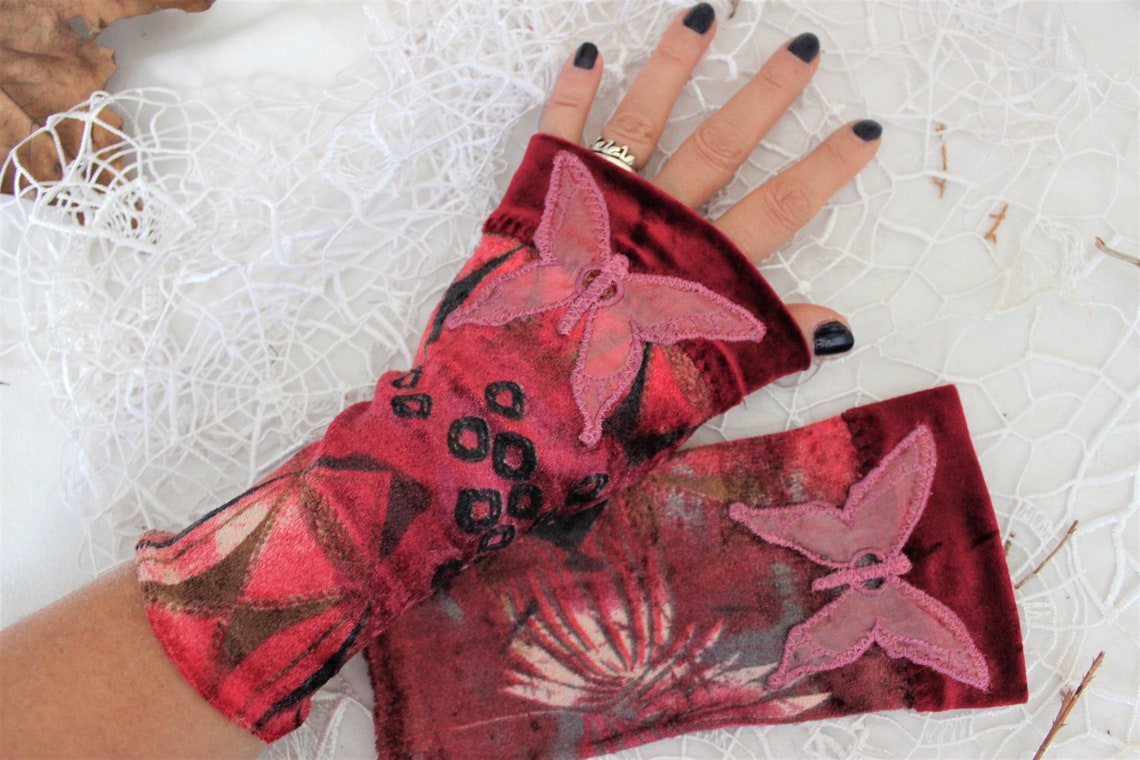 Pink Velvet Arm Warmer Pink Burgundy Women's Fingerless Etsy