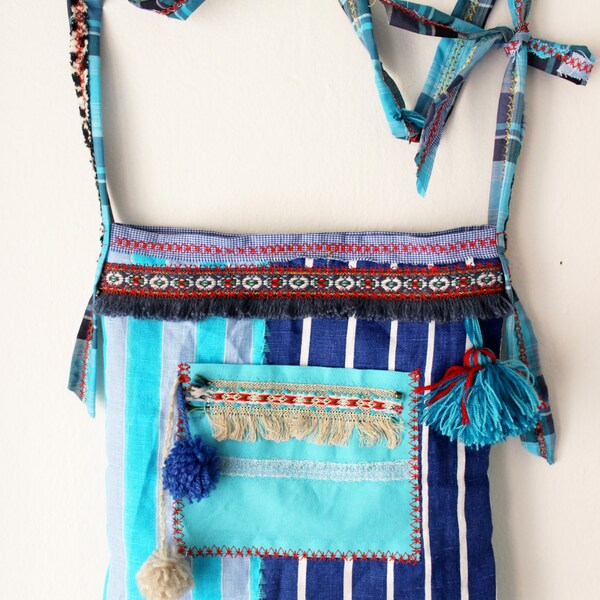 Boho Crossbody Bags, Aztec Hippie Bags, Blue Shoulder Bags, Recycled Bags, Cross Bags, Handmade Bags, Fringe Hippie Bags, Unique Bag