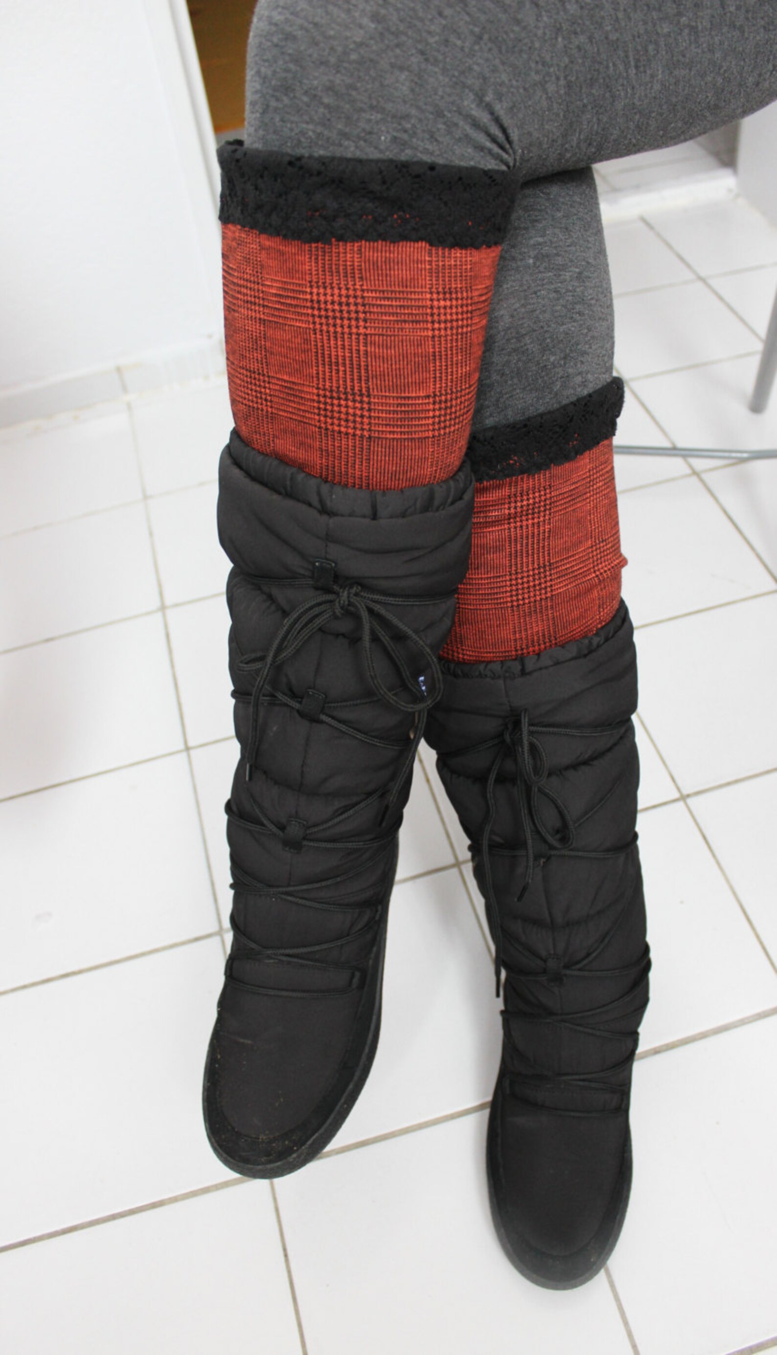 Orange Leg Warmers Orange Black Plaid Women Boot Heads Etsy