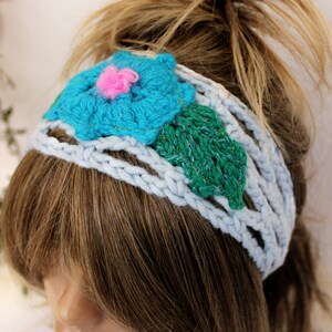 Crochet Blue headband, Blue knitted band, Blue headband, Hippie blue headband, Bohemia hair band, Women hair band, Perforated knit headband