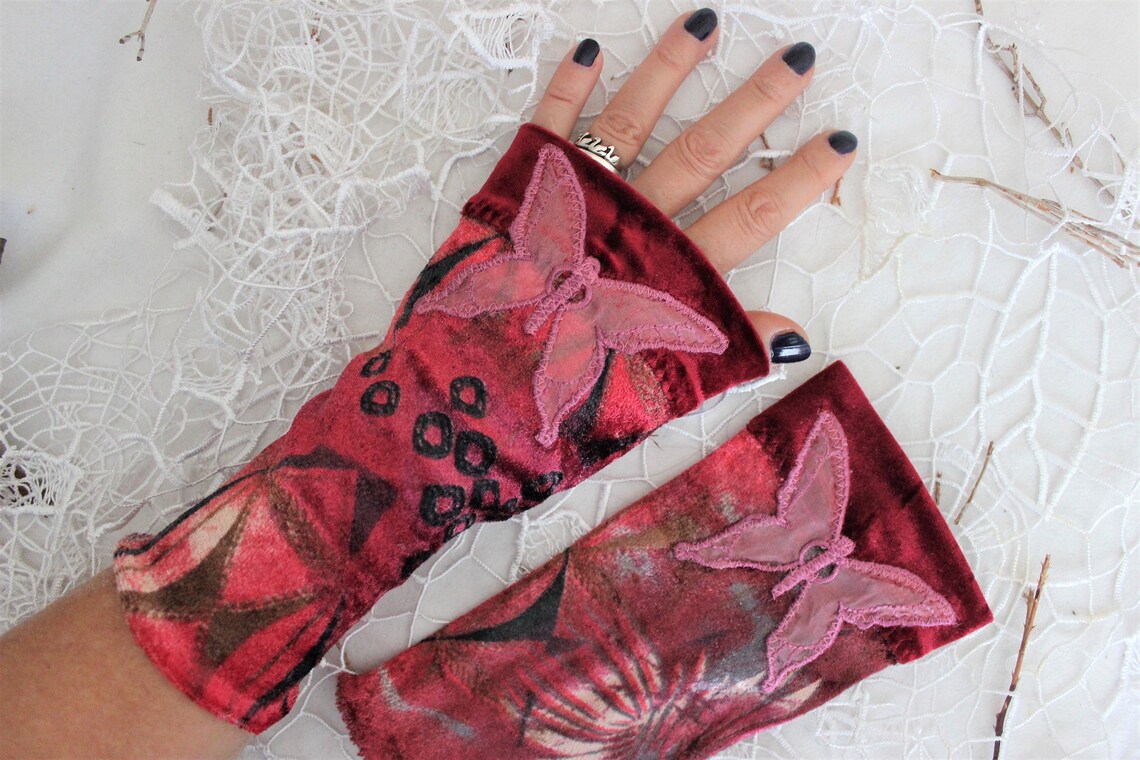 Pink Velvet Arm Warmer Pink Burgundy Women's Fingerless Etsy