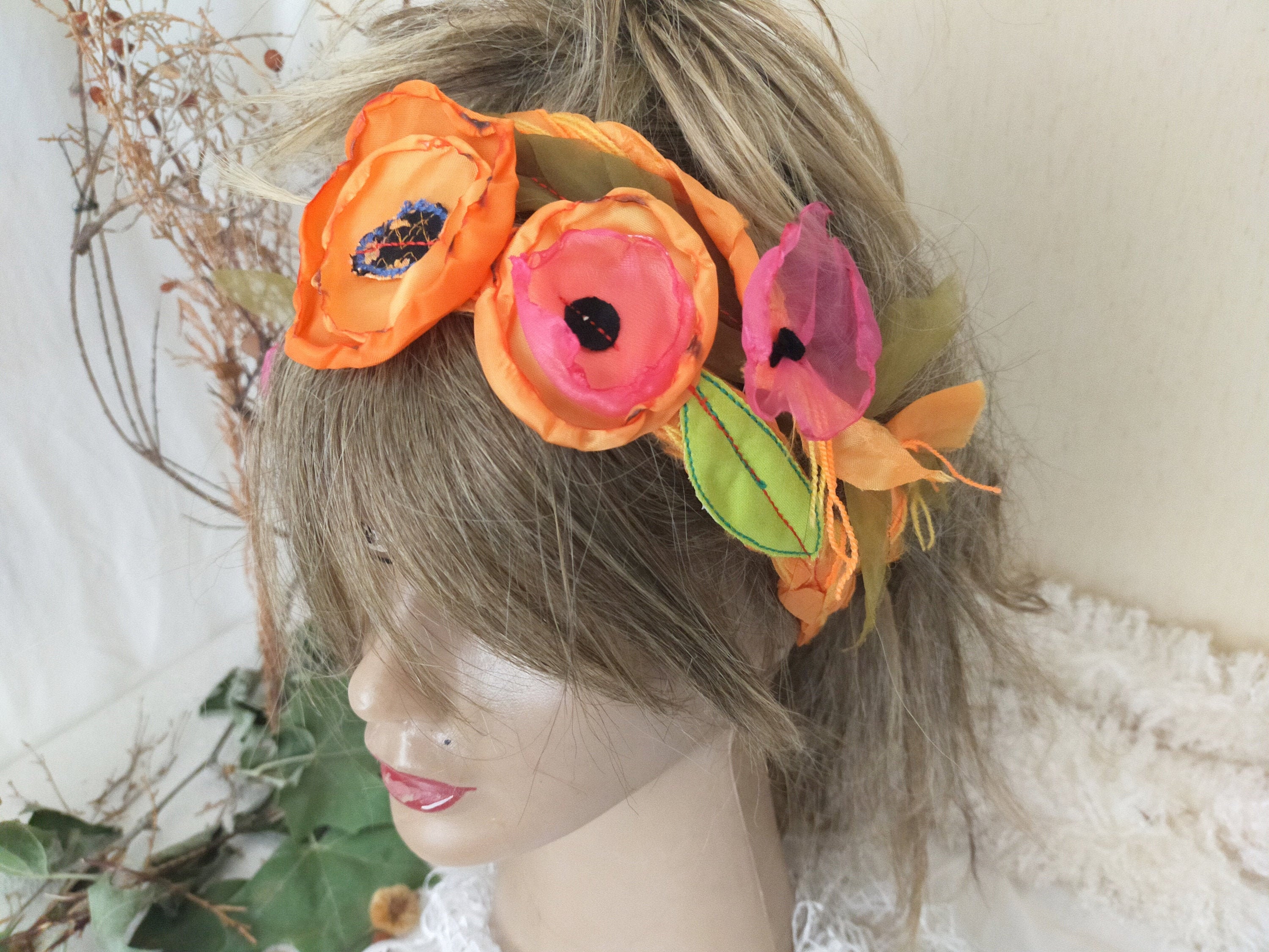 Orange flowers headband women headband hippie hair band | Etsy