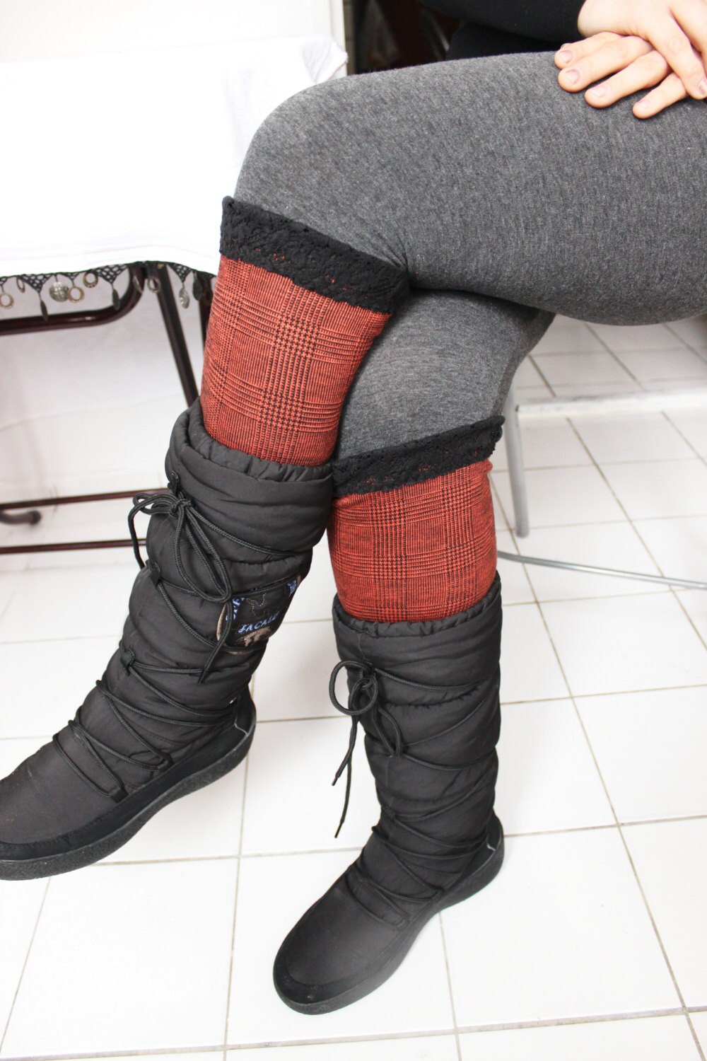 Orange Leg Warmers Orange Black Plaid Women Boot Heads Etsy
