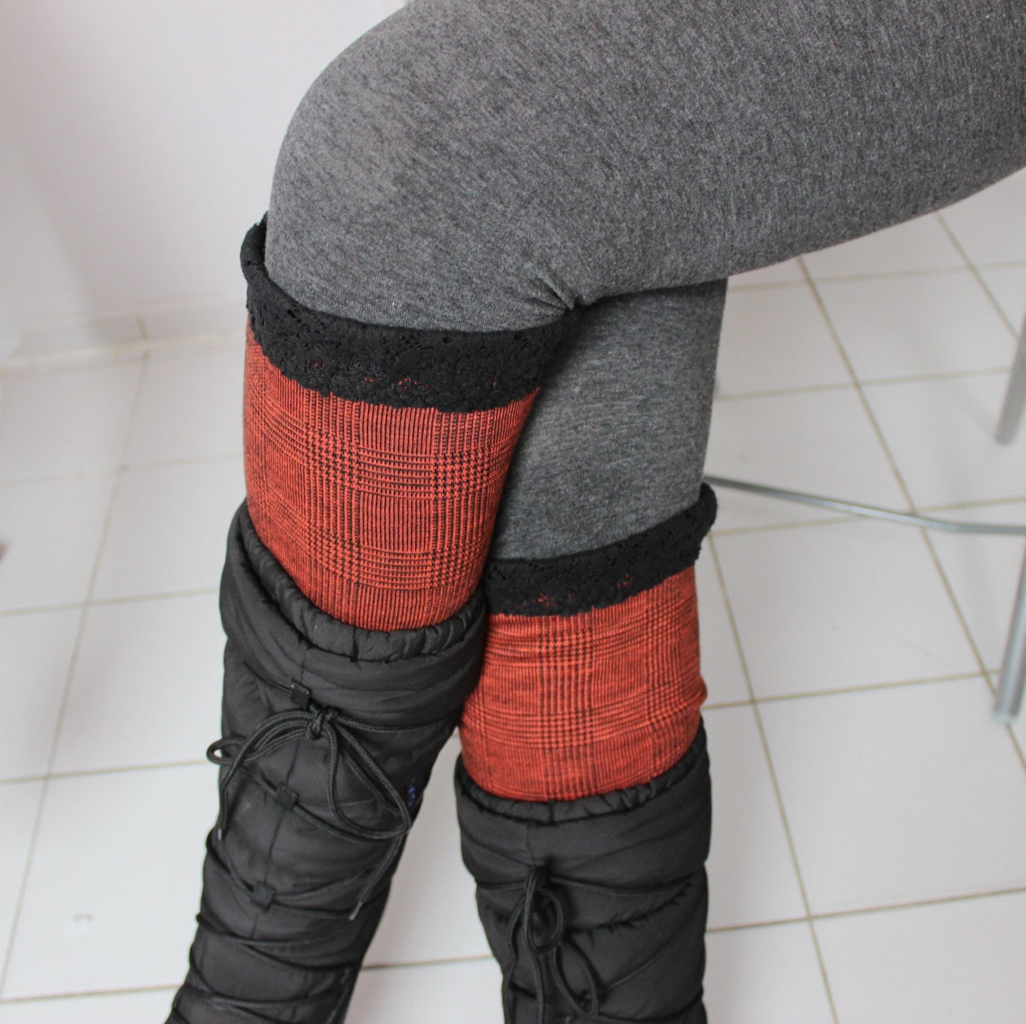Orange Leg Warmers Orange Black Plaid Women Boot Heads Etsy