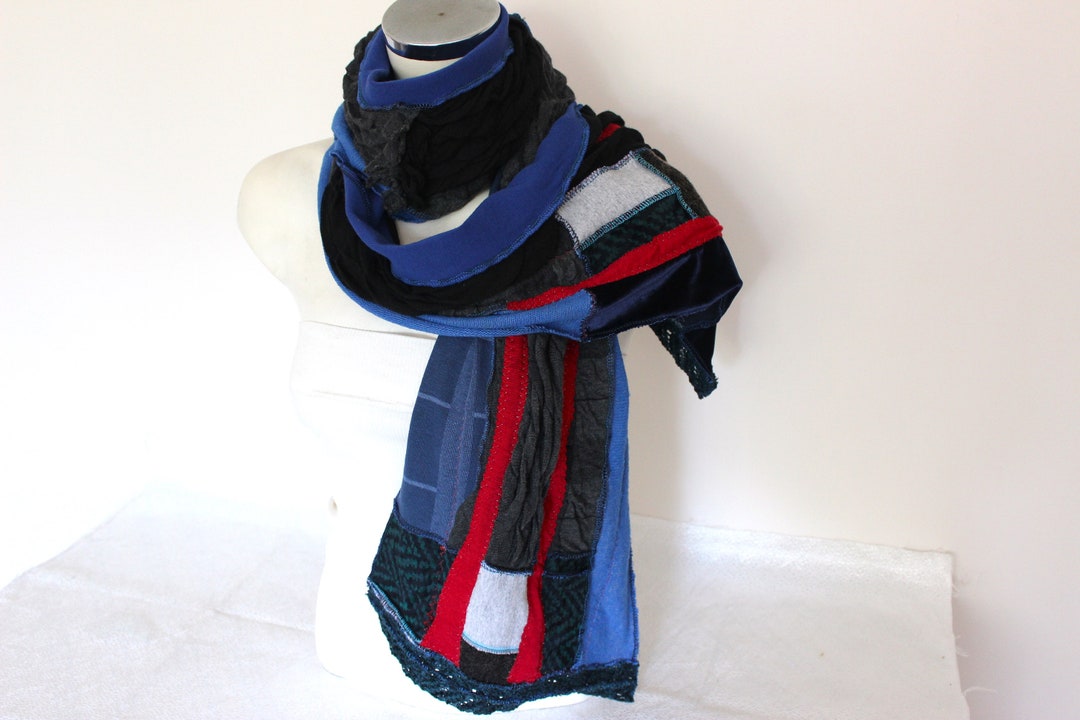 Extra Long Men Scarf Blue Gray Boho Shawl Men Winter Scarf Etsy