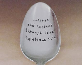 Galatians 5:13, Serving Spoon, Stamped Serving Spoon, Kitchenware, Serveware, Wedding Gift, Engagement Gift, Hostess Gift