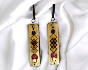 Boho Geometric Earrings | Wood earrings, dangle earrings, boho earrings, mystical vibes, handmade jewelry, gifts for her, engraved earrings