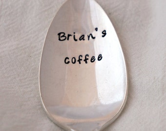 Stamped Coffee Spoon, Custom Name Spoon, Silverplate Spoon, Unique Gift, Coffee Lover, Coffee Gift, Friend Gift, Personalized Spoon