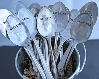 Upcycled Spoon Garden Markers - hand stamped unique gift for gardeners