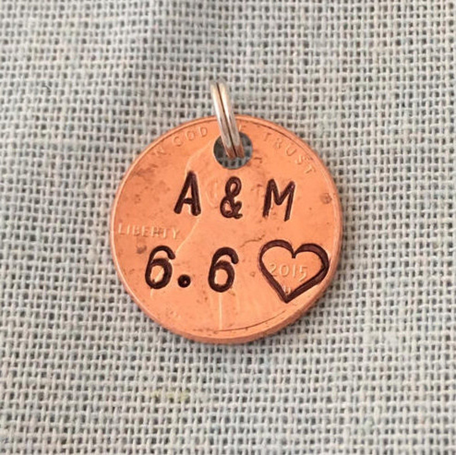 Initials and Date Style A Stamped Penny Penny Keychain 7th Etsy