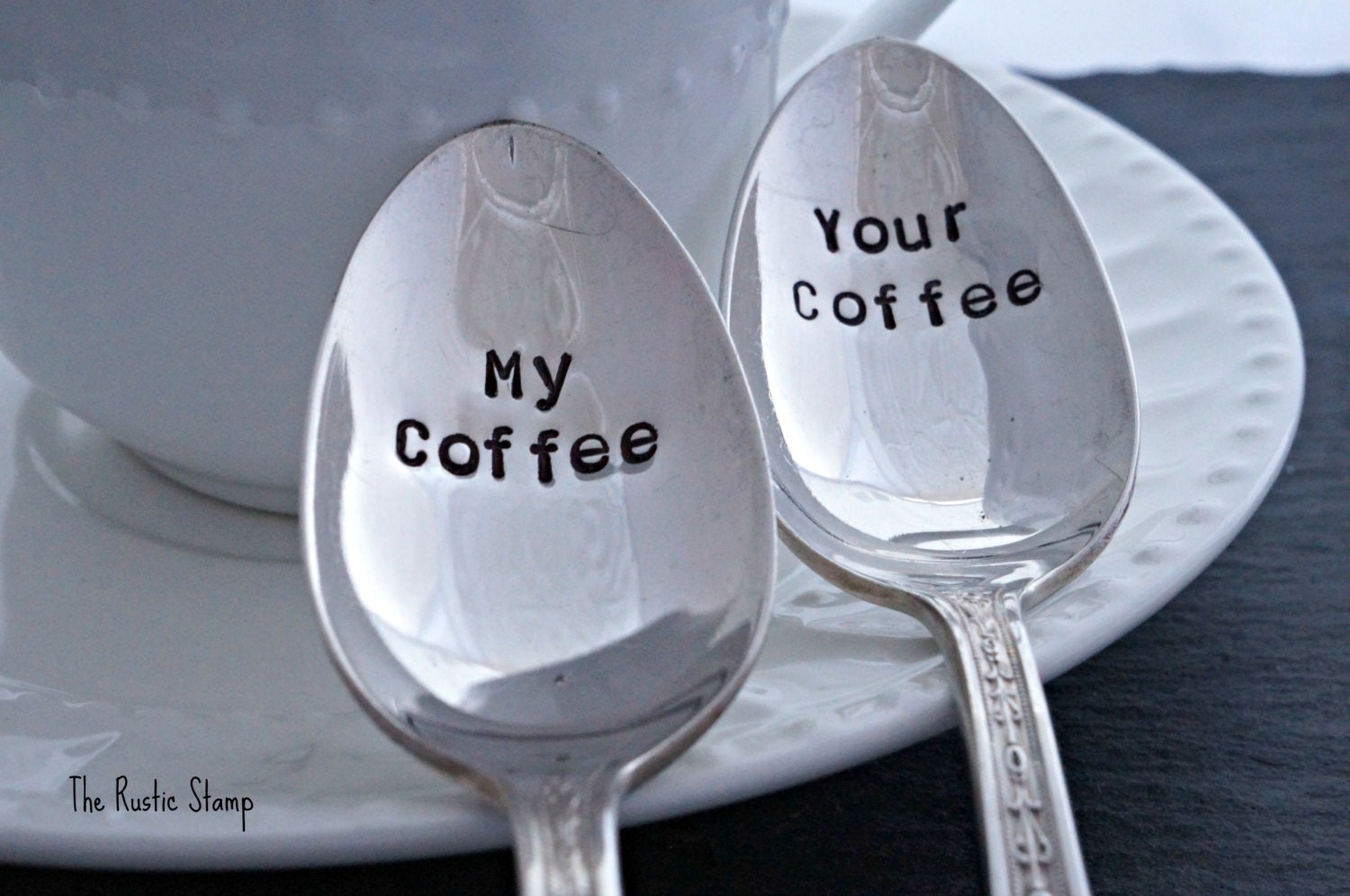 Stamped Spoons My Coffee Your Coffee Silverplate Spoon Set Etsy