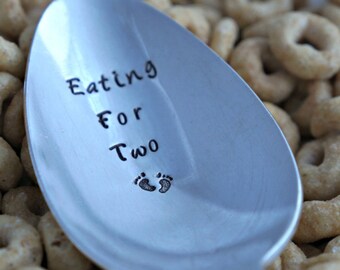 Stamped Spoon, Eating For Two Spoon, Unique Gift, Pregnancy Announcement Idea, Pregnancy, Pregnancy Gift, Stamped Flatware, Vintage Spoon