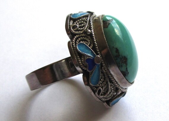 Size 8 vintage sterling silver turquoise enamel C… - image 10