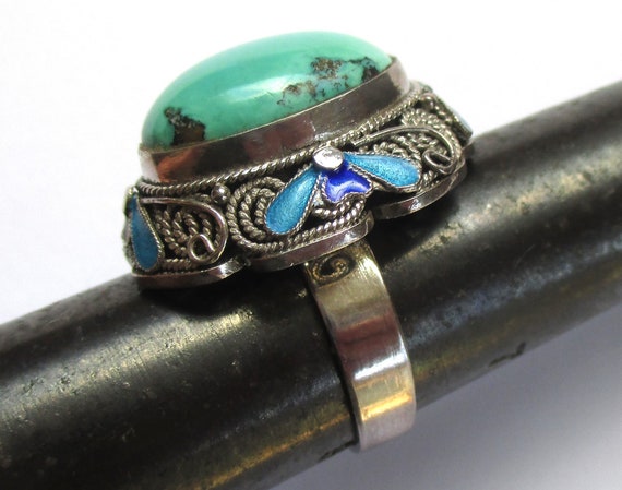 Size 8 vintage sterling silver turquoise enamel C… - image 1