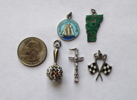 Lot 5 vintage sterling silver charms enamel Indy … - image 3