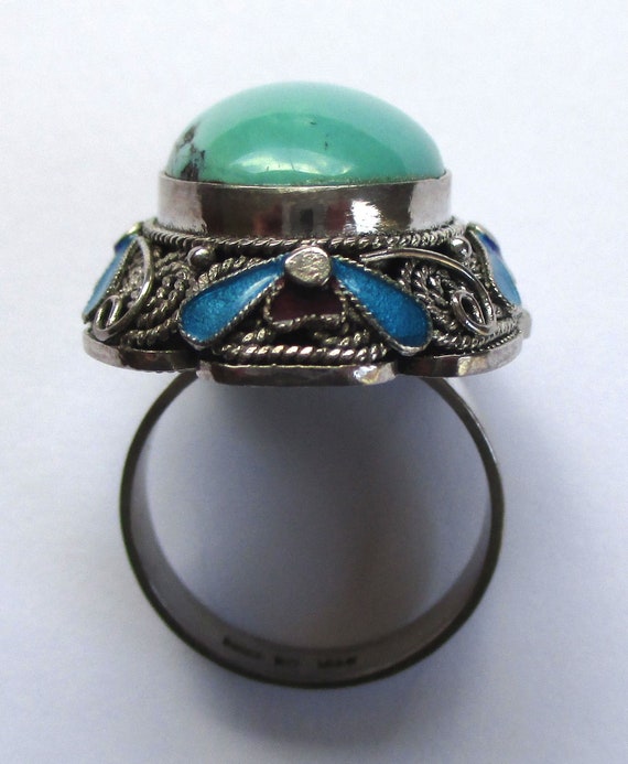 Size 8 vintage sterling silver turquoise enamel C… - image 5