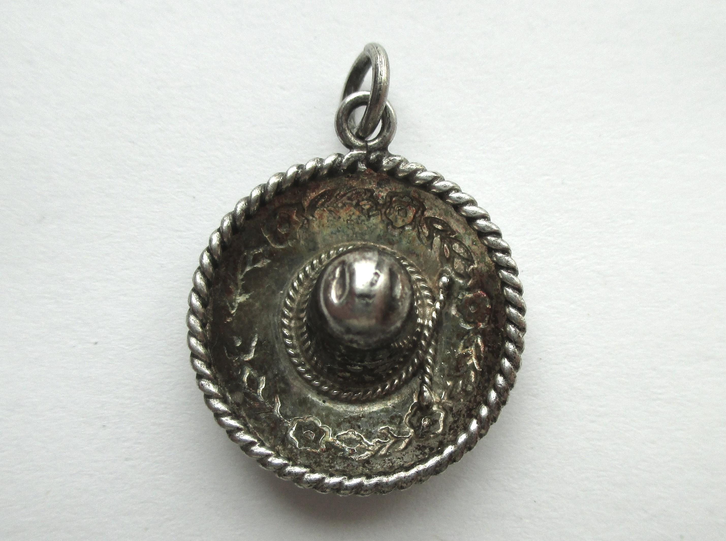 7/8inch Vintage sterling silver Mexican sombrero cowboy hat charm - see all 10 photos