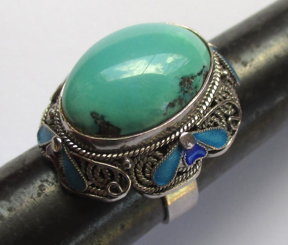 Size 8 vintage sterling silver turquoise enamel C… - image 2