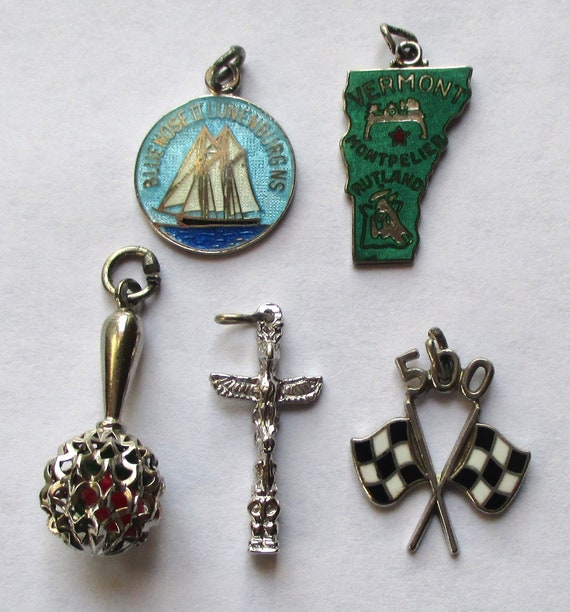 Lot 5 vintage sterling silver charms enamel Indy … - image 2