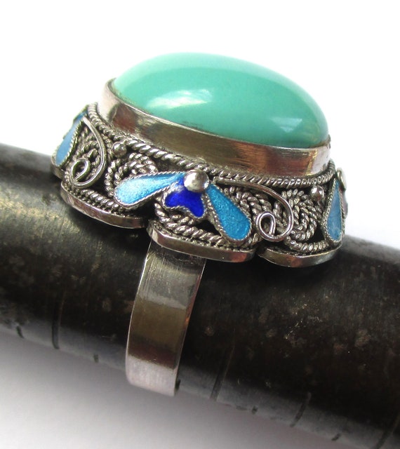 Size 8 vintage sterling silver turquoise enamel C… - image 9