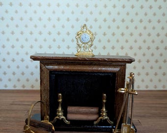 Dollhouse Miniature Vintage Fireplace with Accessories