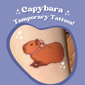 Small Capybara Temporary Tattoo, Cute Pink Girly Capy Party Favor, Rodent Lover Gift