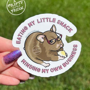 Large Hamster Sticker, Minding My Business Graphic,  Laptop/Water Bottle Decal Cute Rodent Lover Gift