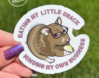 Large Hamster Sticker, Minding My Business Graphic,  Laptop/Water Bottle Decal Cute Rodent Lover Gift