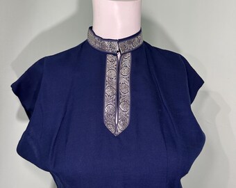 1950s Royal Blue Keyhole Wiggle Dress Small