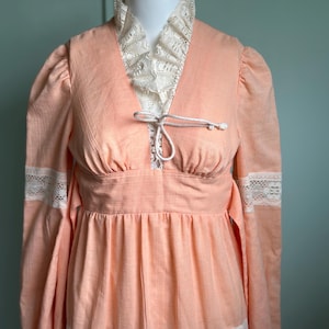 Vintage 70s Gunne Sax Style Dress Peach Cotton Maxi Peasant Dress