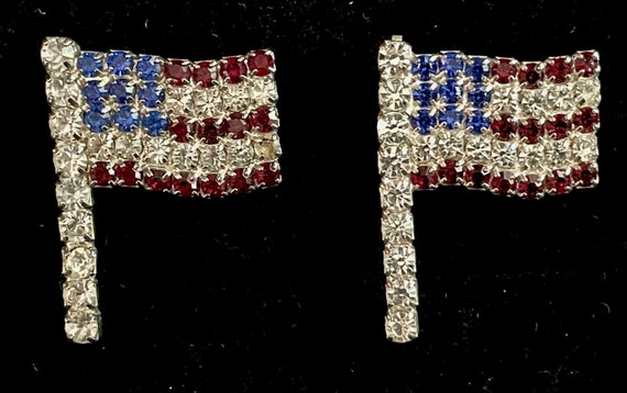 Vintage Set of Rhinestone US Flag Pins - image 2