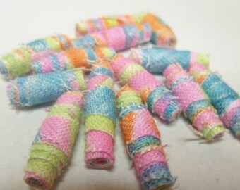 Neon Fabric Beads, Hand Dyed Cotton Fabric , Hand Made Fabric Beads. DIY Jewelry, Unique Beads